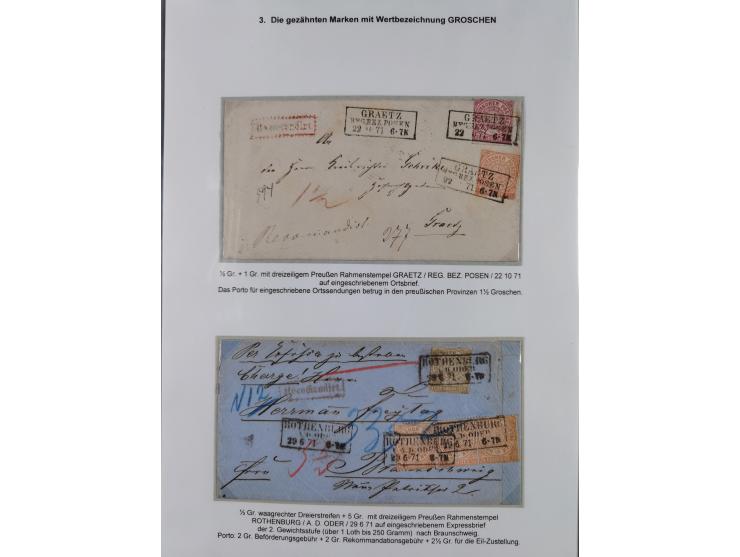 REICHSPOST-VORLÄUFER, ausstellungsmäßig aufgezogene Spezialsammlung von rund 120 Belegen und einigen losen Marken, Einheiten 