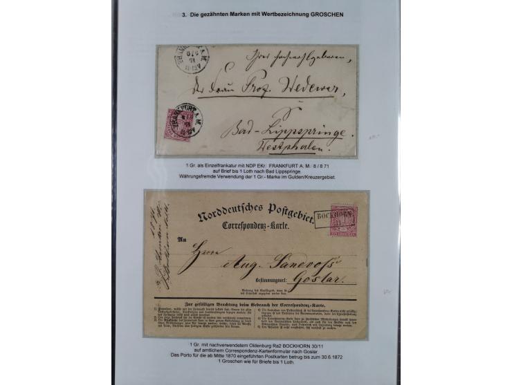 REICHSPOST-VORLÄUFER, ausstellungsmäßig aufgezogene Spezialsammlung von rund 120 Belegen und einigen losen Marken, Einheiten 