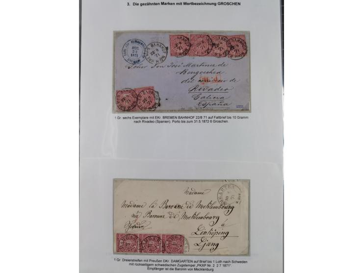 REICHSPOST-VORLÄUFER, ausstellungsmäßig aufgezogene Spezialsammlung von rund 120 Belegen und einigen losen Marken, Einheiten 