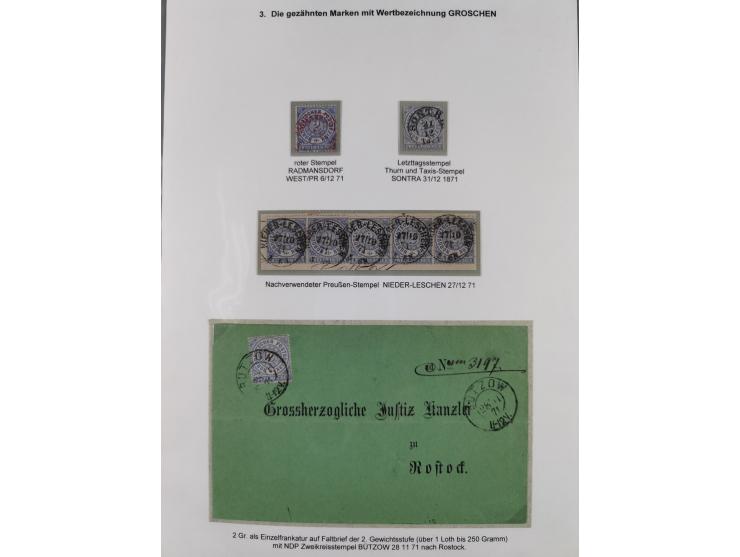 REICHSPOST-VORLÄUFER, ausstellungsmäßig aufgezogene Spezialsammlung von rund 120 Belegen und einigen losen Marken, Einheiten 