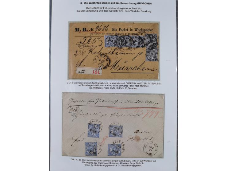 REICHSPOST-VORLÄUFER, ausstellungsmäßig aufgezogene Spezialsammlung von rund 120 Belegen und einigen losen Marken, Einheiten 