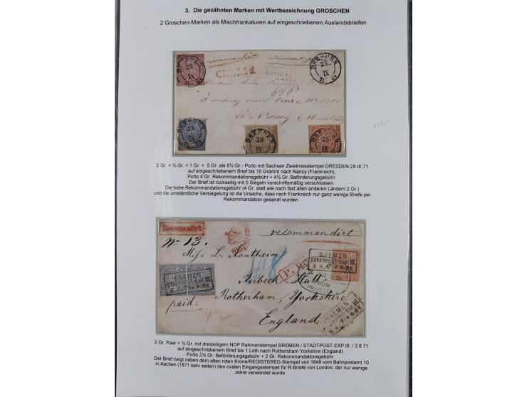 REICHSPOST-VORLÄUFER, ausstellungsmäßig aufgezogene Spezialsammlung von rund 120 Belegen und einigen losen Marken, Einheiten 