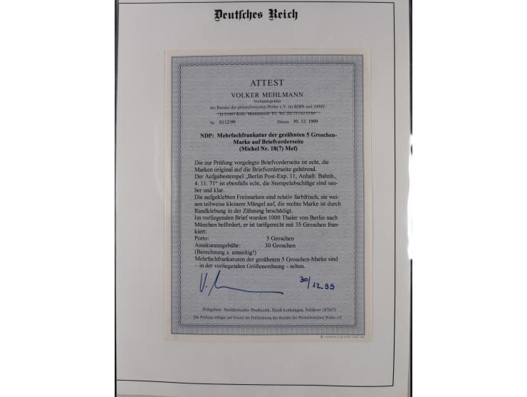 REICHSPOST-VORLÄUFER, ausstellungsmäßig aufgezogene Spezialsammlung von rund 120 Belegen und einigen losen Marken, Einheiten 