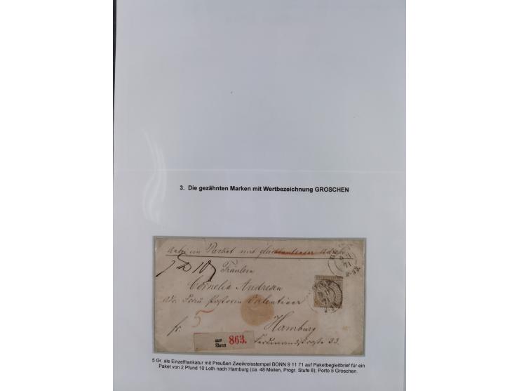REICHSPOST-VORLÄUFER, ausstellungsmäßig aufgezogene Spezialsammlung von rund 120 Belegen und einigen losen Marken, Einheiten 