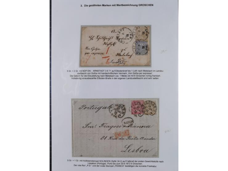 REICHSPOST-VORLÄUFER, ausstellungsmäßig aufgezogene Spezialsammlung von rund 120 Belegen und einigen losen Marken, Einheiten 