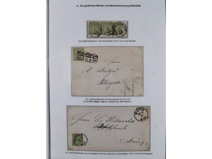 REICHSPOST-VORLÄUFER, ausstellungsmäßig aufgezogene Spezialsammlung von rund 120 Belegen und einigen losen Marken, Einheiten 