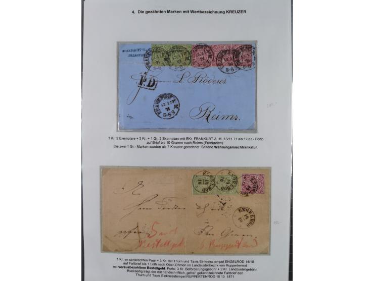 REICHSPOST-VORLÄUFER, ausstellungsmäßig aufgezogene Spezialsammlung von rund 120 Belegen und einigen losen Marken, Einheiten 