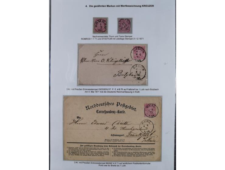 REICHSPOST-VORLÄUFER, ausstellungsmäßig aufgezogene Spezialsammlung von rund 120 Belegen und einigen losen Marken, Einheiten 