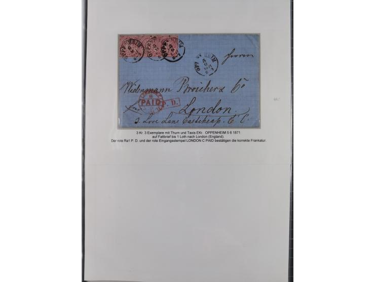 REICHSPOST-VORLÄUFER, ausstellungsmäßig aufgezogene Spezialsammlung von rund 120 Belegen und einigen losen Marken, Einheiten 