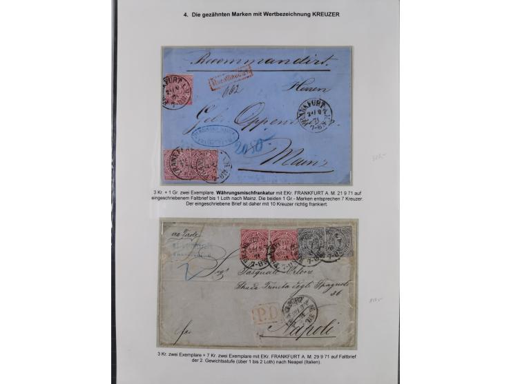 REICHSPOST-VORLÄUFER, ausstellungsmäßig aufgezogene Spezialsammlung von rund 120 Belegen und einigen losen Marken, Einheiten 