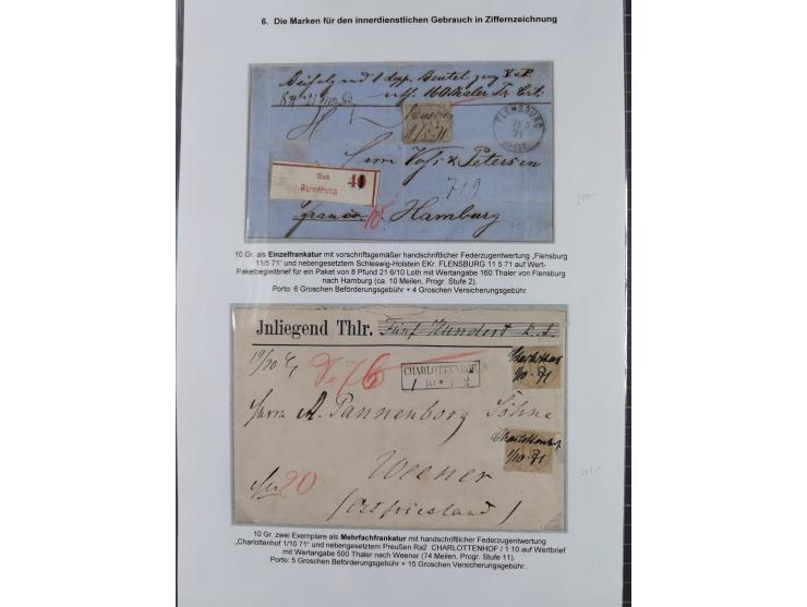 REICHSPOST-VORLÄUFER, ausstellungsmäßig aufgezogene Spezialsammlung von rund 120 Belegen und einigen losen Marken, Einheiten 