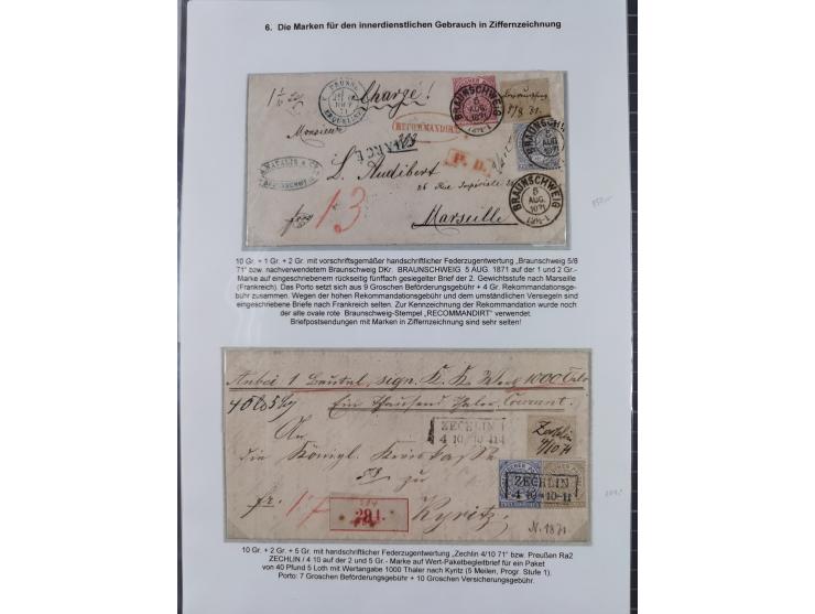 REICHSPOST-VORLÄUFER, ausstellungsmäßig aufgezogene Spezialsammlung von rund 120 Belegen und einigen losen Marken, Einheiten 