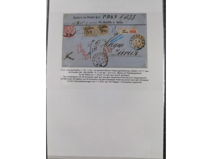 REICHSPOST-VORLÄUFER, ausstellungsmäßig aufgezogene Spezialsammlung von rund 120 Belegen und einigen losen Marken, Einheiten 