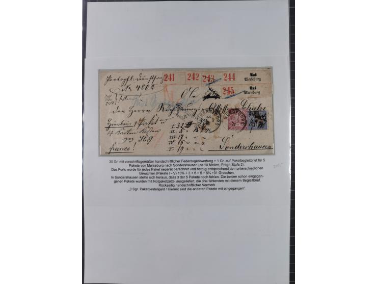 REICHSPOST-VORLÄUFER, ausstellungsmäßig aufgezogene Spezialsammlung von rund 120 Belegen und einigen losen Marken, Einheiten 