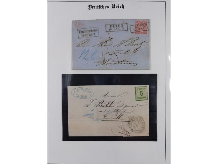 REICHSPOST-VORLÄUFER, ausstellungsmäßig aufgezogene Spezialsammlung von rund 120 Belegen und einigen losen Marken, Einheiten 