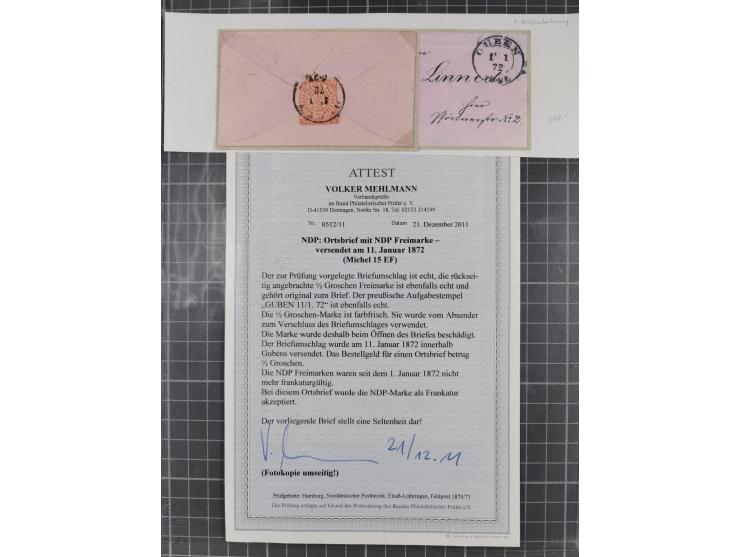 REICHSPOST-VORLÄUFER, ausstellungsmäßig aufgezogene Spezialsammlung von rund 120 Belegen und einigen losen Marken, Einheiten 