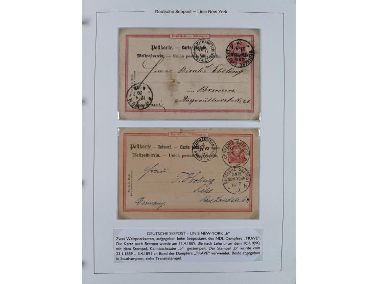1889/91, Sammlung “DSP LINIE NEW YorK” mit Unterscheidungsbuchstaben &nbsp;“a” bis “l” mit 36 Briefen und GSK mit durchgehend