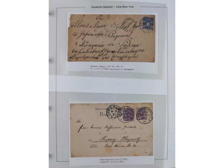 1889/91, Sammlung “DSP LINIE NEW YorK” mit Unterscheidungsbuchstaben &nbsp;“a” bis “l” mit 36 Briefen und GSK mit durchgehend