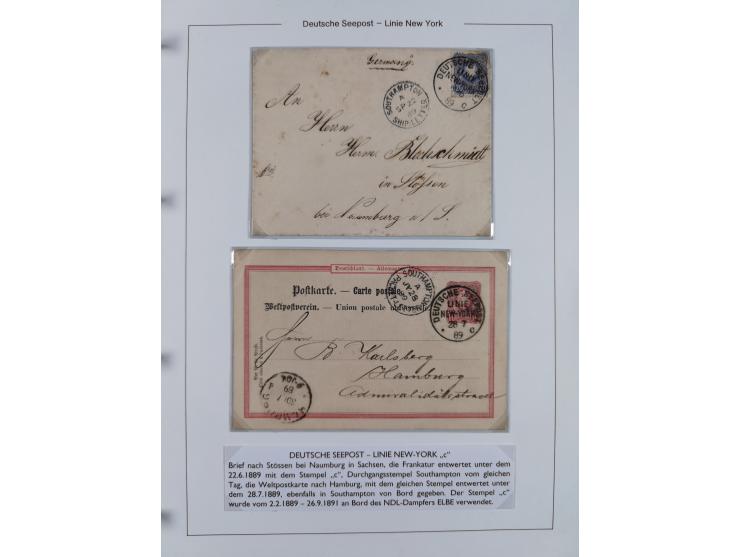 1889/91, Sammlung “DSP LINIE NEW YorK” mit Unterscheidungsbuchstaben &nbsp;“a” bis “l” mit 36 Briefen und GSK mit durchgehend