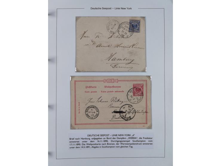 1889/91, Sammlung “DSP LINIE NEW YorK” mit Unterscheidungsbuchstaben &nbsp;“a” bis “l” mit 36 Briefen und GSK mit durchgehend