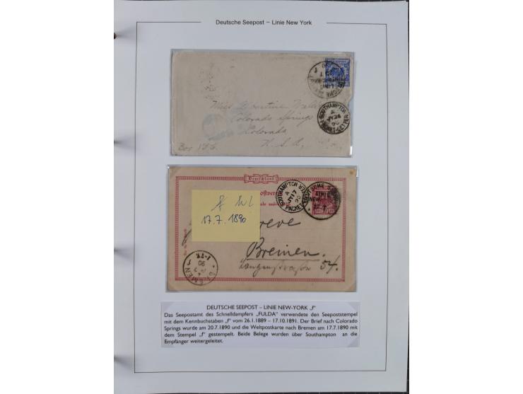 1889/91, Sammlung “DSP LINIE NEW YorK” mit Unterscheidungsbuchstaben &nbsp;“a” bis “l” mit 36 Briefen und GSK mit durchgehend