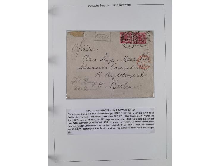1889/91, Sammlung “DSP LINIE NEW YorK” mit Unterscheidungsbuchstaben &nbsp;“a” bis “l” mit 36 Briefen und GSK mit durchgehend