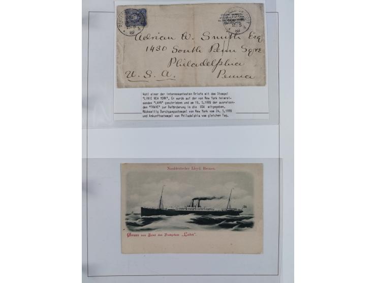 1889/91, Sammlung “DSP LINIE NEW YorK” mit Unterscheidungsbuchstaben &nbsp;“a” bis “l” mit 36 Briefen und GSK mit durchgehend