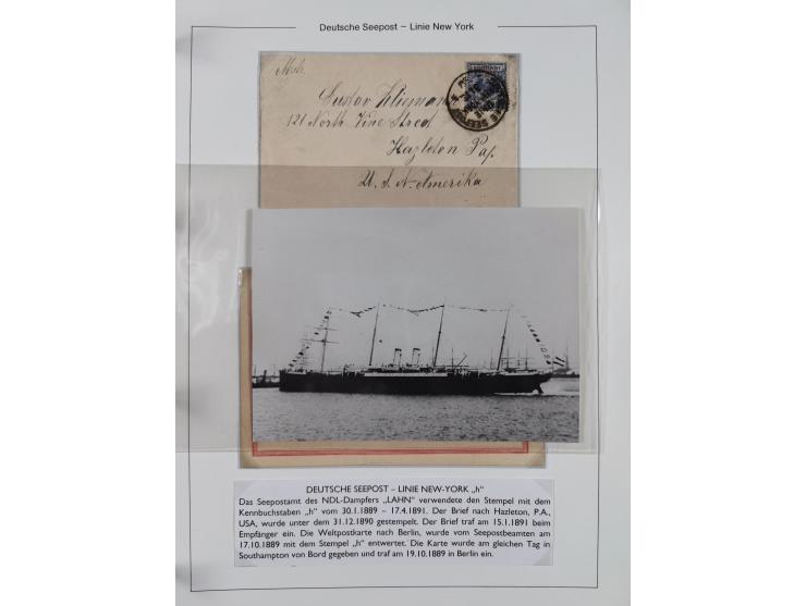 1889/91, Sammlung “DSP LINIE NEW YorK” mit Unterscheidungsbuchstaben &nbsp;“a” bis “l” mit 36 Briefen und GSK mit durchgehend