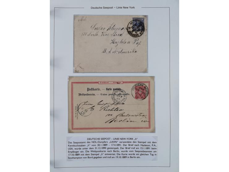 1889/91, Sammlung “DSP LINIE NEW YorK” mit Unterscheidungsbuchstaben &nbsp;“a” bis “l” mit 36 Briefen und GSK mit durchgehend