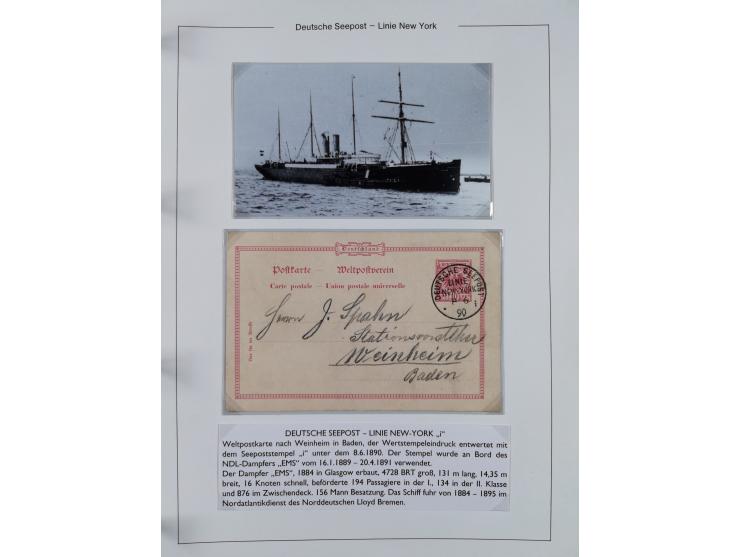 1889/91, Sammlung “DSP LINIE NEW YorK” mit Unterscheidungsbuchstaben &nbsp;“a” bis “l” mit 36 Briefen und GSK mit durchgehend