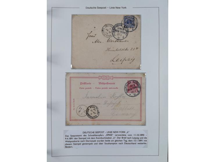 1889/91, Sammlung “DSP LINIE NEW YorK” mit Unterscheidungsbuchstaben &nbsp;“a” bis “l” mit 36 Briefen und GSK mit durchgehend
