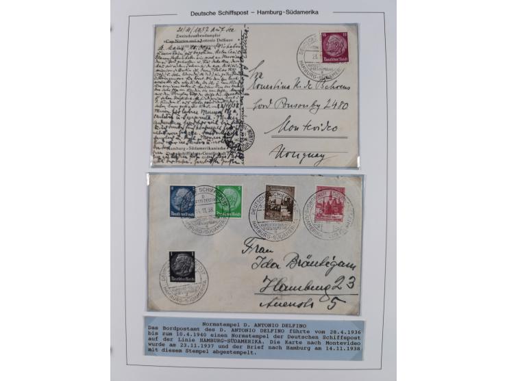1923/39, Sammlung “DSP HAMBURG-SÜDAMERIKA” mit ca. 60 Briefen, Karten und GSK sowie 2 Menükarten und einige, meist ungebrauch