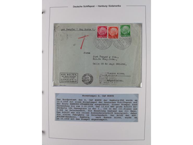 1923/39, Sammlung “DSP HAMBURG-SÜDAMERIKA” mit ca. 60 Briefen, Karten und GSK sowie 2 Menükarten und einige, meist ungebrauch