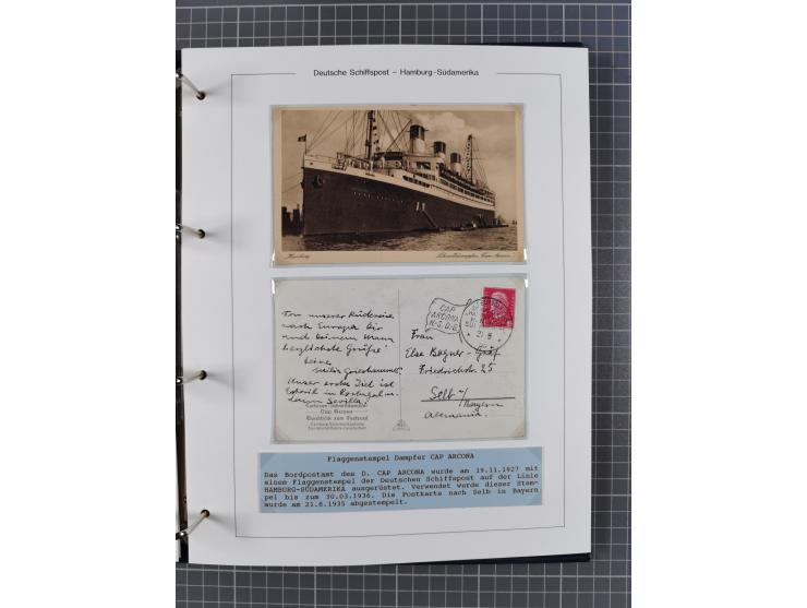 1923/39, Sammlung “DSP HAMBURG-SÜDAMERIKA” mit ca. 60 Briefen, Karten und GSK sowie 2 Menükarten und einige, meist ungebrauch