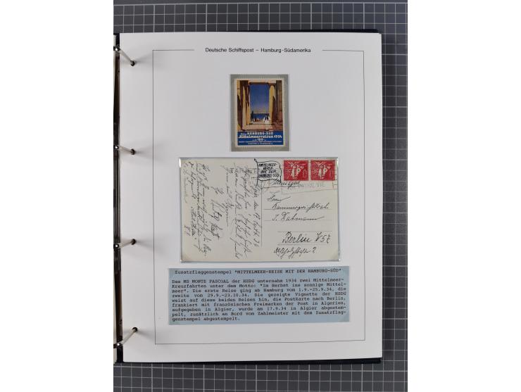 1923/39, Sammlung “DSP HAMBURG-SÜDAMERIKA” mit ca. 60 Briefen, Karten und GSK sowie 2 Menükarten und einige, meist ungebrauch