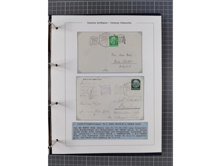 1923/39, Sammlung “DSP HAMBURG-SÜDAMERIKA” mit ca. 60 Briefen, Karten und GSK sowie 2 Menükarten und einige, meist ungebrauch