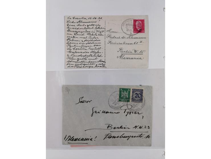 1923/32, kleine Partie “LINIE BREMEN-LA PLATA”, “BREMEN-CUBA”, “HAMBURG-CUBA-MEXIKO” und “HAMBURG-MEXIKO” mit 11 Briefen, Kar