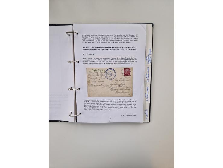 1934/39, interessante Sammlung “Kraft durch Freude” des NORDD. LLYOD BREMEN mit über Briefen, Karten und GSK. Dazu Menükarten