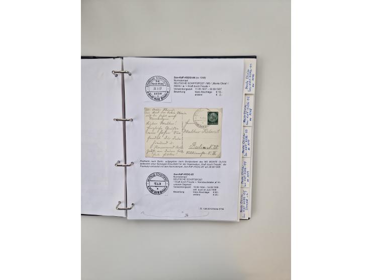 1934/39, interessante Sammlung “Kraft durch Freude” des NORDD. LLYOD BREMEN mit über Briefen, Karten und GSK. Dazu Menükarten