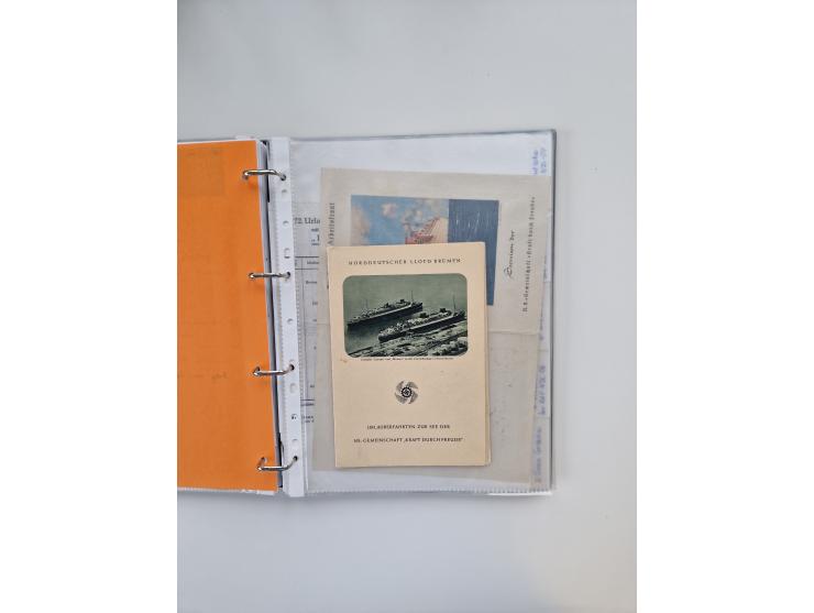 1934/39, interessante Sammlung “Kraft durch Freude” des NORDD. LLYOD BREMEN mit über Briefen, Karten und GSK. Dazu Menükarten