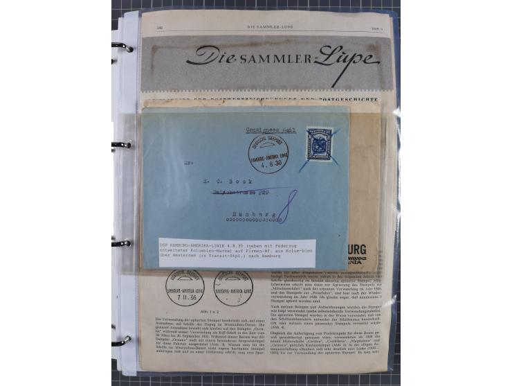 1913/39, interessante Sammlung “Kreisstempel mit Segment oben der Hamburg-Amerika-Linie” inkl. der Aptierungen mit 41 Briefen