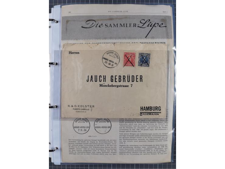 1913/39, interessante Sammlung “Kreisstempel mit Segment oben der Hamburg-Amerika-Linie” inkl. der Aptierungen mit 41 Briefen