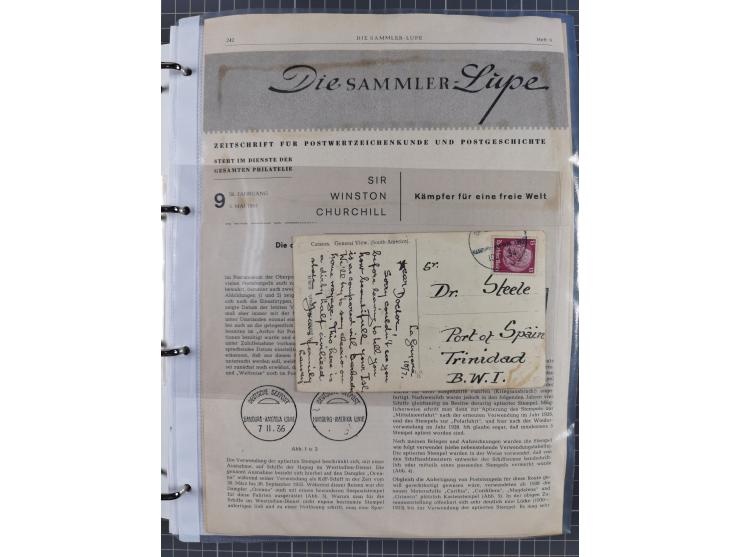 1913/39, interessante Sammlung “Kreisstempel mit Segment oben der Hamburg-Amerika-Linie” inkl. der Aptierungen mit 41 Briefen