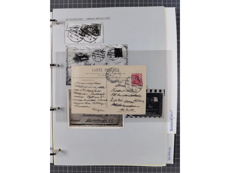 1913/39, interessante Sammlung “Kreisstempel mit Segment oben der Hamburg-Amerika-Linie” inkl. der Aptierungen mit 41 Briefen