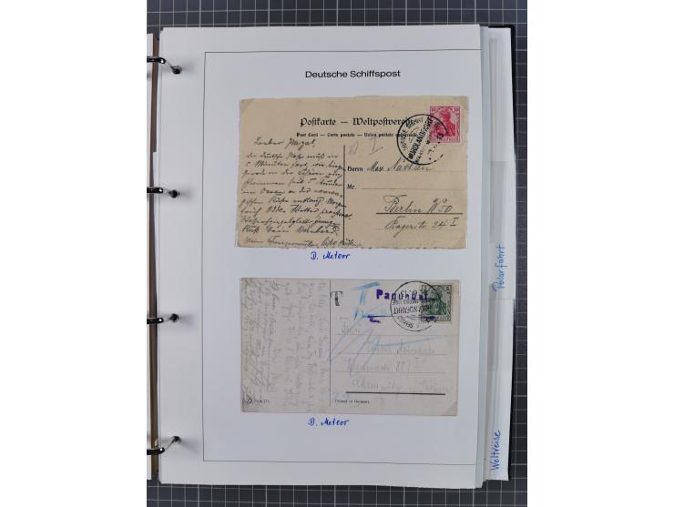 1913/39, interessante Sammlung “Kreisstempel mit Segment oben der Hamburg-Amerika-Linie” inkl. der Aptierungen mit 41 Briefen