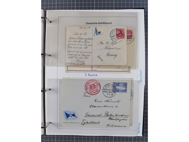 1913/39, interessante Sammlung “Kreisstempel mit Segment oben der Hamburg-Amerika-Linie” inkl. der Aptierungen mit 41 Briefen