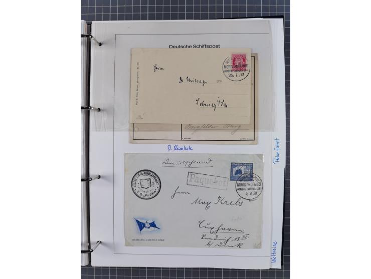 1913/39, interessante Sammlung “Kreisstempel mit Segment oben der Hamburg-Amerika-Linie” inkl. der Aptierungen mit 41 Briefen