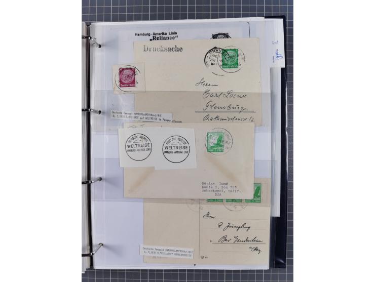 1913/39, interessante Sammlung “Kreisstempel mit Segment oben der Hamburg-Amerika-Linie” inkl. der Aptierungen mit 41 Briefen