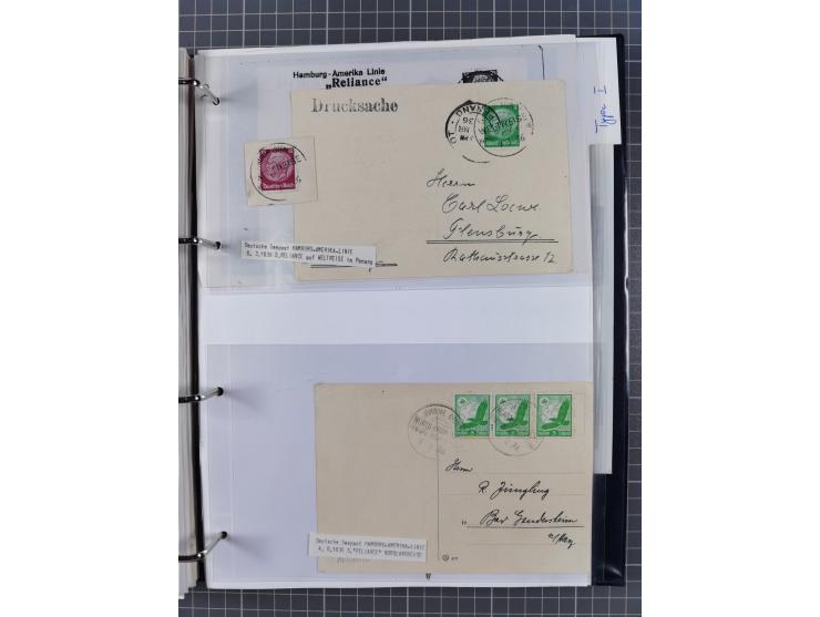 1913/39, interessante Sammlung “Kreisstempel mit Segment oben der Hamburg-Amerika-Linie” inkl. der Aptierungen mit 41 Briefen