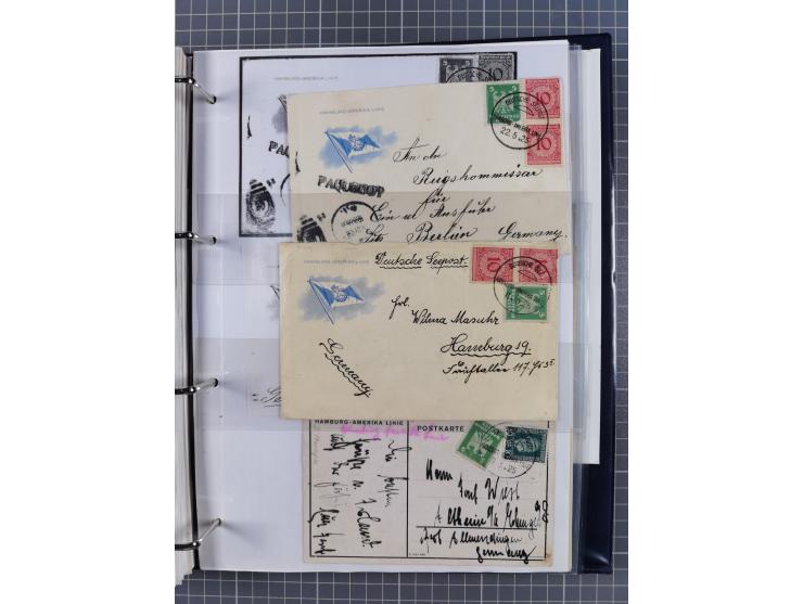1913/39, interessante Sammlung “Kreisstempel mit Segment oben der Hamburg-Amerika-Linie” inkl. der Aptierungen mit 41 Briefen